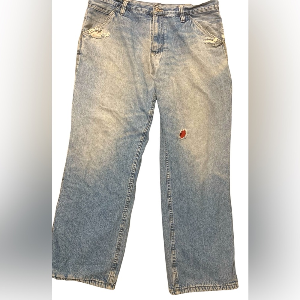 Faded Glory Vintage Mens Fleece Lined Distressed Denim Carpenter Jeans Sz 40x30